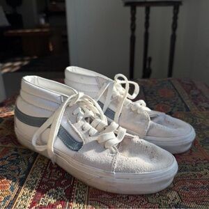 Vans Sk8-Mid White & Moonlight Blue Leather Skate Shoes Men's 7 women's 8.5